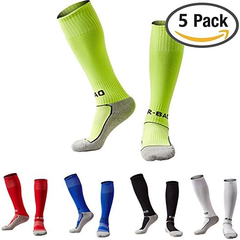 Boys/Girls Outfits Compression Long Sport Knee High Football &amp; Soccer Socks Pack (Kids/Youth Gifts) 5 Pair Black&amp;White&amp;Red&amp;Blue&amp;Green