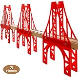 OrgMemory Train Bridge, 3 Suspension Bridge, Wooden Train Bridge, Train Tracks Compatible with All Major Brands