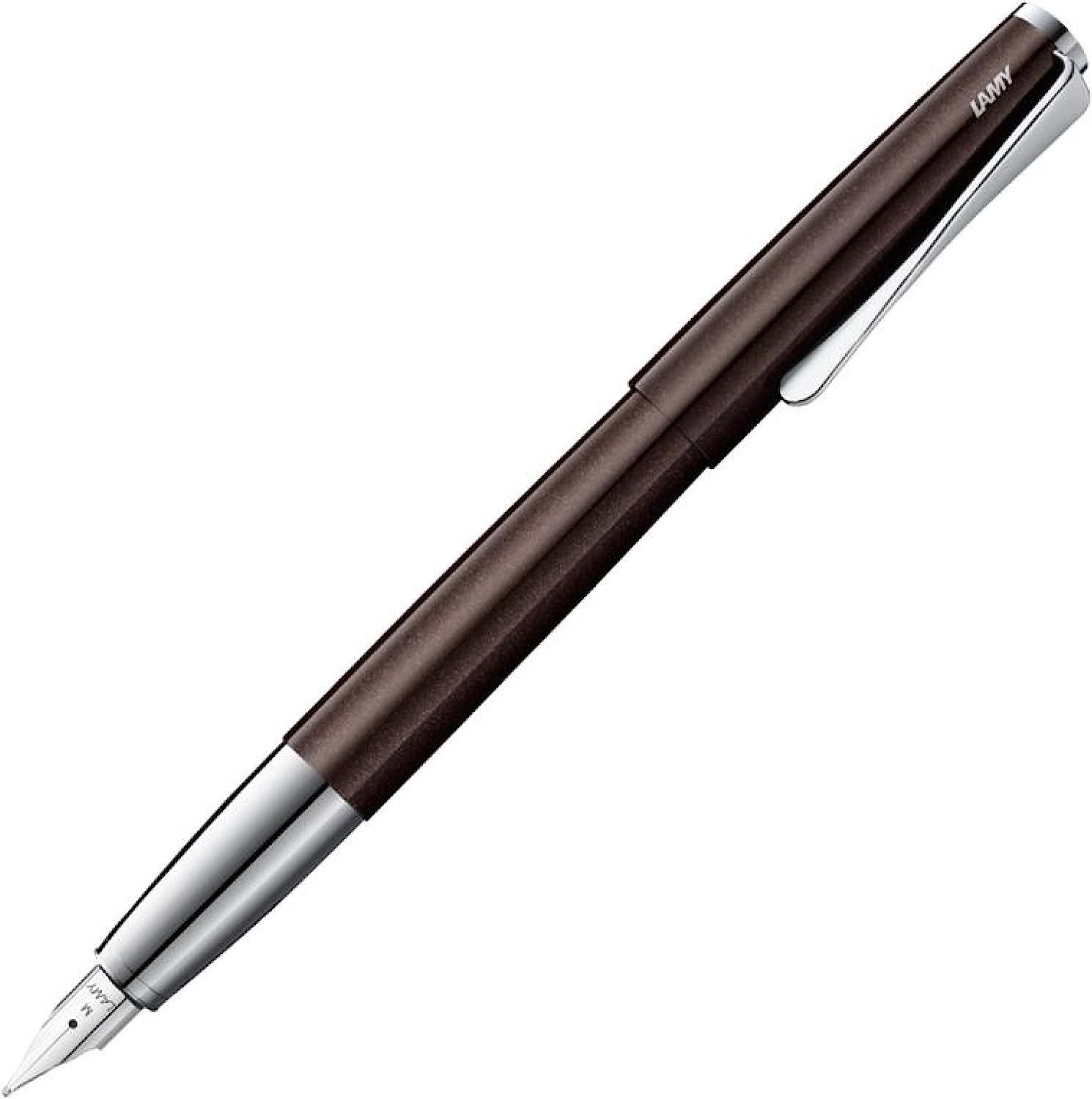 LAMY Studio Dark Brown Fountain Pen - Universal Fountain Pen in Elegant All-Metal Housing - 14 Carat Gold Nib, Partially Platinum Plated & in Line Width F - Includes Lamy T 10 Ink Cartridge Blue