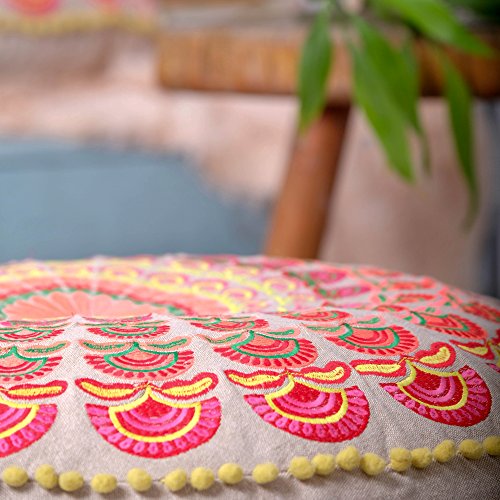 Mandala Life ART Bohemian Yoga Decor Pouf Ottoman - 24x8 inches - Stuffed with Premium Filler - Round Red Mediation Pillow - Cotton Floor Cushion