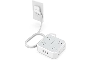 TESSAN Surge Protector Power Strip, 5 Ft Flat Plug Extension Cord with 3 USB (1 USB C) 8 Outlets, 1250W, 900J Protection, 3 Sided Outlet Extender with Power Switch for Office, Dorm Room Essentials