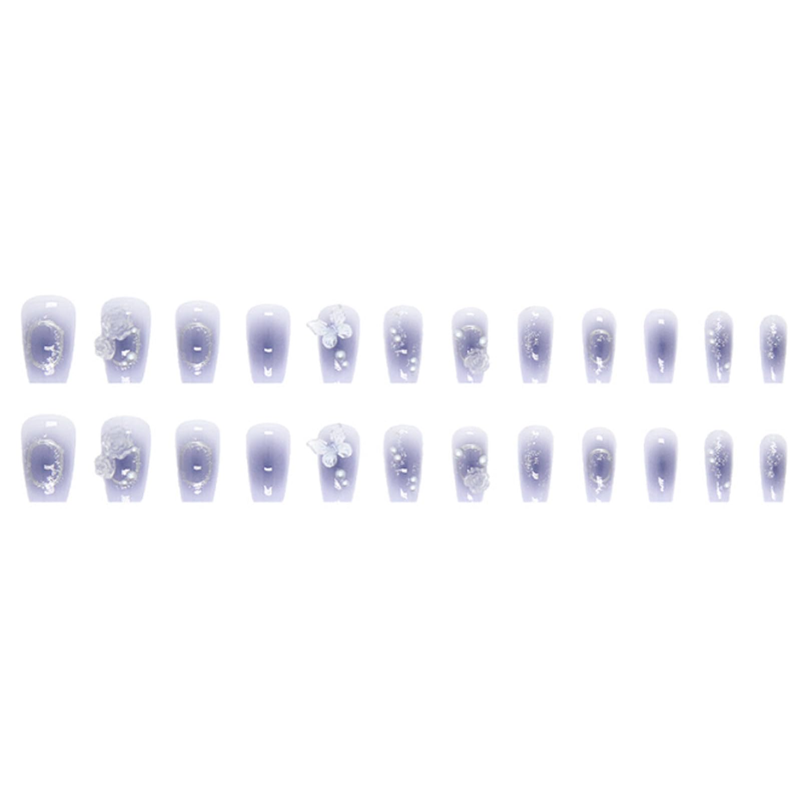 Hkanlre Press on Nails Purple Medium Fake Nails Tips Full Cover Gradient False Coffin Butterfly Nails for Women and Girls 24PCS - Image 4