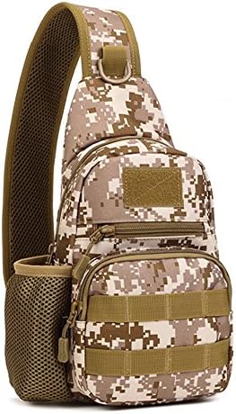 Outdoor Military Chest Bag, Water Resistant Tactical Backpack Sling Bag Mens Shoulder Backpack with Bottle Holder (Desert Camouflage)