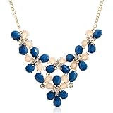 iWenSheng Women Multi-layer Flower Shaped Bubble Bib Statement Necklace (Blue)
