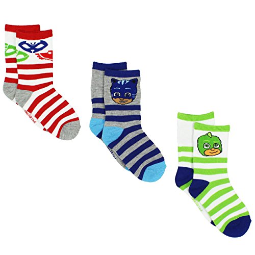 PJ Masks Boys Girls 3 pack Crew Socks (4-6 Toddler (Shoe: 7-10), Grey/Multi)