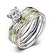 HMILYDYK Stainless Steel Sparkle Cubic Zirconia Crystal 2 Pcs A Set Promise Ring Wedding Band Sizes 6 - 9 (Size 9)