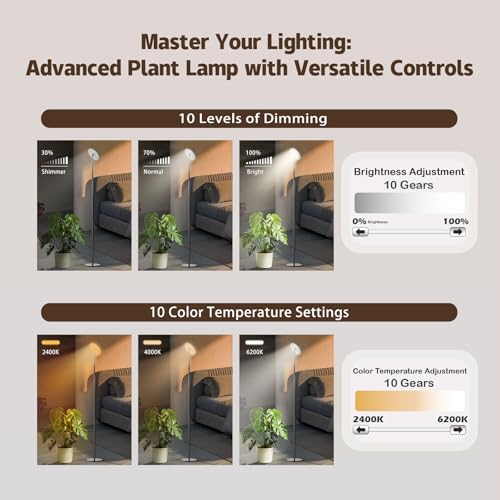 AJABotanics Grow Light for Indoor Plants, 60W Full Spectrum LED 85'' Tall Standing Plant Light with Stand, Remote Control, 4/8/12H Timer, 10-Level Dimmable, 2300K–6500K (plantes d’intérieur)
