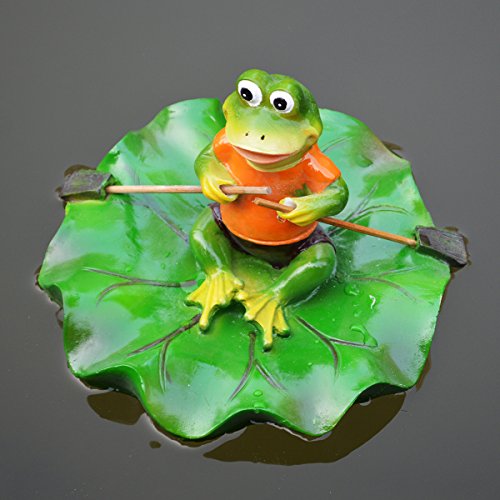 SIGMALL Floating Pond Decor, Funny Rowing Frog Statue, Outdoor Simulation Resin Cute Frog Sitting on Lotus Leaf, Floater for Home Pool Lawn Decoration Garden Art in Water (Rowing Frog)