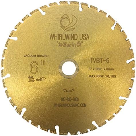 Whirlwind USA TVBT 6 in. All Purpose Metal Cutting Dry or Wet Cutting Vacuum-Brazed Segmented Diamond Blades for Metal and Plastic Materials (Factory Direct Sale) (6")