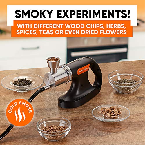 Jo Chef Professional Handheld Smoke Gun - Cold Smoker + Vacuum Function - USB Smoking Gun Food Smoker - Wood Chips Included - Ideal Gift for Chefs and Mixologists - Use for Sous Vide, Cocktails