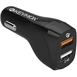 Fast Charge Car Charger, KEYMOX 30W Dual Port with Quick Charge 3.0 USB Cell Phone Car Adapter for iPhone 11 Pro Max, Samsung