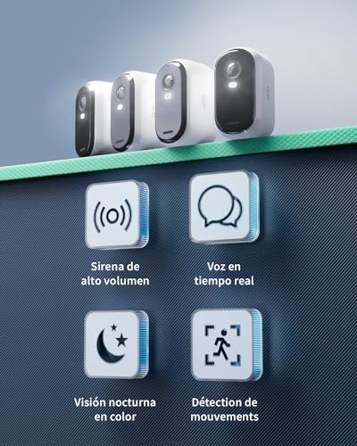 Essential 2 Camara Vigilancia WiFi Exterior HD, Camara Vigilancia WiFi Interior, Sensor de Movimiento, Alarmas Para Casa, Visión Nocturna En Color, Prueba Arlo Secure Incluida, 2 Cámaras, Blancas