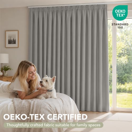 Deconovo Living Room and Bedroom Curtain Opaque 140 x 160 cm, 1 Panel, Thermal Insulating Curtain Cold and Heat with Ruffle Tape, Oeko-Tex, Light Taupe