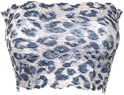 Ally Rose Topper Stretch Lace Camisole Bandeau Tube Top 8 Inches Long Animal Print White XS