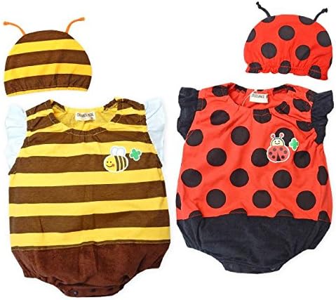 Amazon Co Jp てんとうむし 80cm ベビー服 男の子 女の子 ロンパース 半袖 帽子付 みつばち てんとうむし 天竺 パイル素材 裾スナップボタン 男児 女児 ベビー 服 ファッション小物