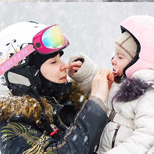Zollen Ski Goggles, Snowboard Goggles for Kids, Boys, Girls, Youth, Men & Women, Anti-Fog Snow Goggles, Anti-Glare Lenses, 2 Packs, Colorful & Pink/Fuchsia