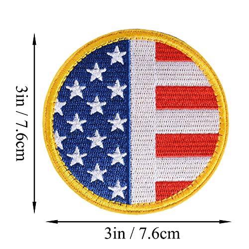 2 Pieces Round Shape Tactical USA Flag Patch American Flag US United States of America Military Uniform Emblem Patches Gold Border Style 3