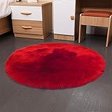 Eanpet Faux Sheepskin Chair Pad Round Cover Seat Cushion Pad Soft Fluffy Area Rug for Area Rugs for Chair Seat Pad Couch Pad Area Natural Rugs Red 1.5x1.5FT