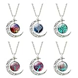 Teen Girls Lovely Wishing Tree Glass Stone Necklace Silvery Link Chain Necklace 6 Pieces
