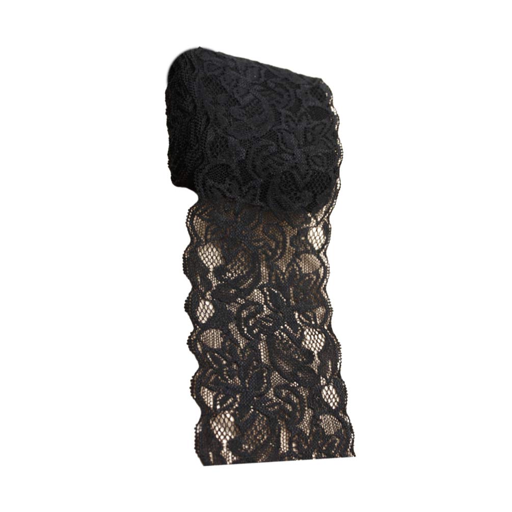 EXCEART Elastic Lace Trimming Ribbon 1 Roll of 3 inch 5.5 Yard Wide Floral Pattern Lace Fabric Sewing Ribbon Trim Elastic Stretchy DIY Clothing Material for Crafting Sewing