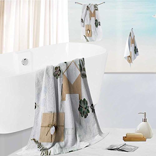 Printsonne Premium quality 100% Cotton Super Soft flat lay workspace wedding invitation cards craft envelopes pink and red roses and green leaves Uber Absorbent and Fluffy 3 Piece Towel Set
