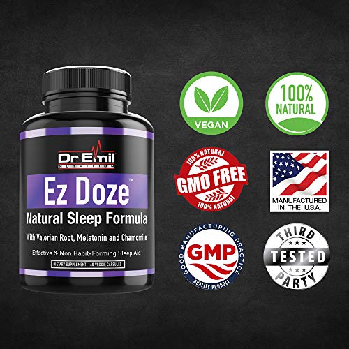 Dr. Emil - Natural Sleep Aid with Valerian Root, Melatonin, Chamomile and More - Extra Strength Sleeping Pills for Adults - Safe and Non-Habit Forming (60 Veggie Capsules)