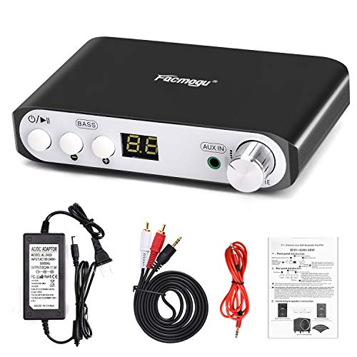 Q100 Hi-Fi Bluetooth Amplifier Wireless Audio Receiver with 24V 3A DC Adapter, 2.1 Channel Class D Stereo Audio Amp, Mini Home Theater Power Speaker Amp, 80W+40Wx2 Digital Bass Amp, Dual DSP (Black)