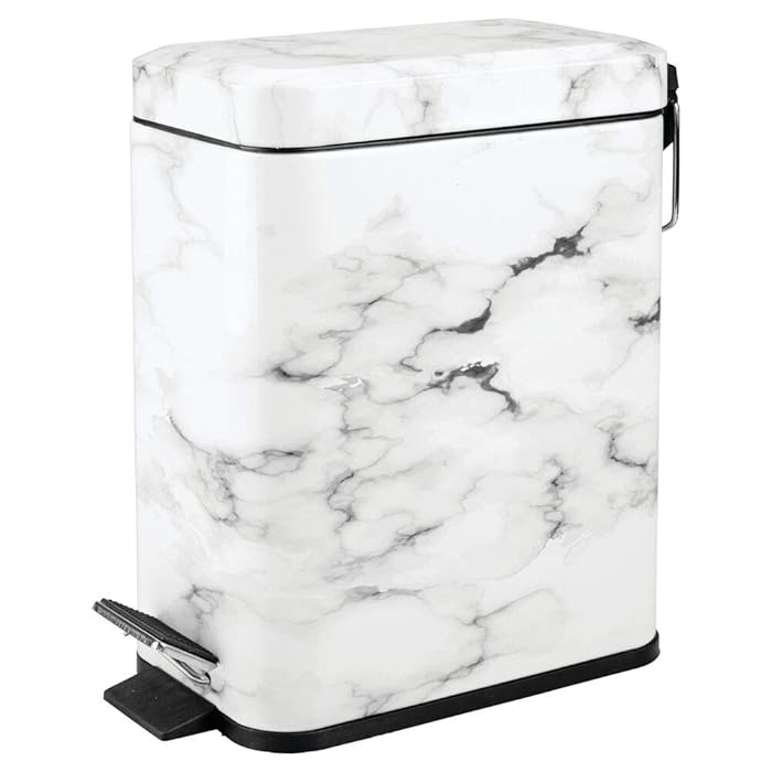 Buy mDesign Small Modern 1.3 Gallon Rectangle Metal Lidded Step Trash Can, Compact Garbage Bin