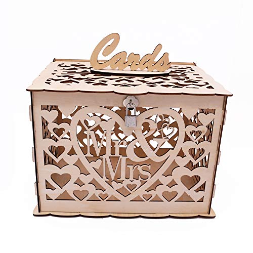 GLM Wedding Card Box with Lock Up to 300 Cards DIY Rustic Wooden