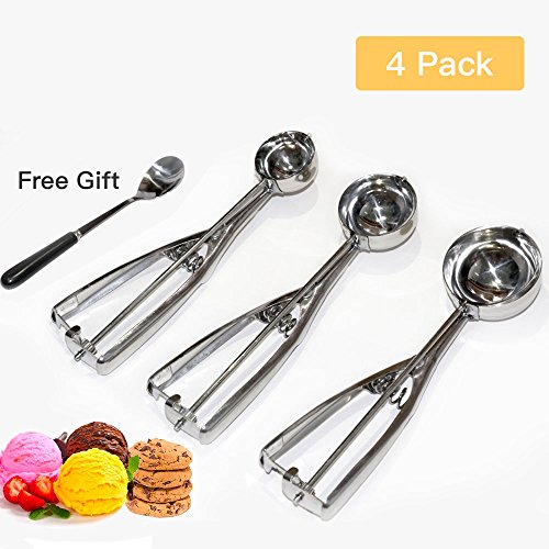 Ice Cream Scoop, JLPOW 4 Packs Stainless Steel Cookie Scoop with Trigger Release, Ice Cream Scooper, Water Melon Baller, Ideal For Scoop And Drop Cookie Dough, Cake Pops, Dipper For Fruits