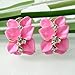 Navachi 18k Gold Plated Clear Crystal Pink Enamel Leaves Flower Omega Earrings