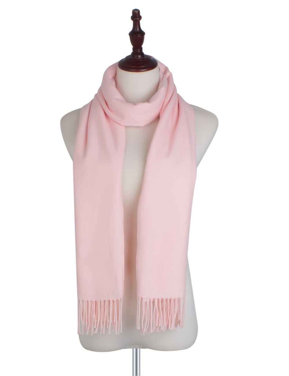 EVRFELAN Women Winter Warm Scarf Soft Cashmere Fringe Tassel Pashmina Pure Color Shawl Stole Wrap (Pink)