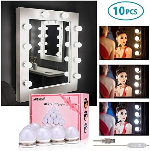 Vanity Mirror Lights, Hollywood Style Makeup Light LED with 10 Dimmable Light Bulbs, 3 Colors and 10 Levels Brightness, USB Powered Lighting Fixture Strip for Makeup Vanity Table Set in Dressing Room
