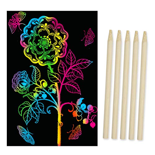 AUUGUU Halloween Scratch Art Craft Kit 50 Scratchboard Pieces + 5