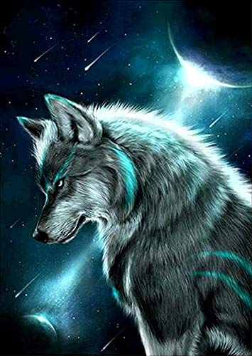 DIY 5D Diamond Painting Kit, Full Drill Wolf Diamond Painting by Numbers Kits Cross Stitch Arts Craft for Home Decor 11.8x15.7 Inch (Without Frame)