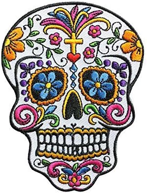 White Sugar Skull Patch Embroidered Punk Iron On Sew On Patches