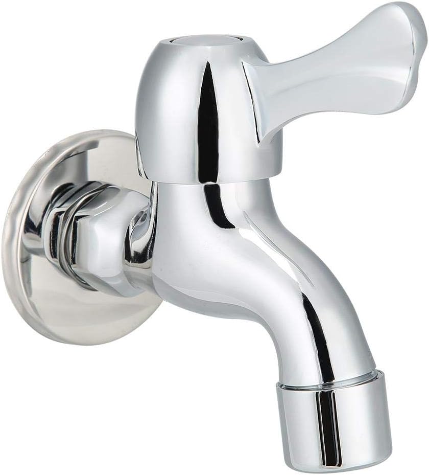 Cikonielf Water Faucet, Copper Single Cold Faucet Quick Open Small Water Tap for Washing Machine Mop Pool Basin G1/2In