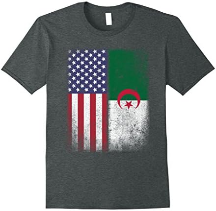Mens American Algerian Flag T-shirt Algeria Pride Heritage Tee Medium Dark Heather