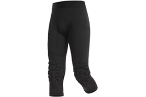 Hovershoes Youth Boys 3/4 Compression Pants with Knee Pads Padded Leggings Basketball Athletic Tights Capri for Sport Workout