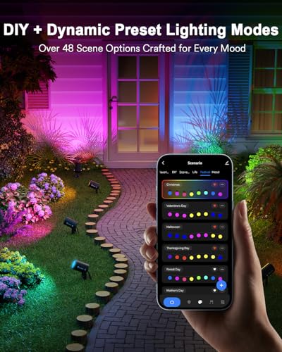 Lumary Smart Landscape Lights Pro 500LM, 6 Pack Color Changing Landscape Spotlights IP65 Waterproof, RGBAICW Low Voltage Outdoor Lights for Garden Yard and Pathway, APP/Remote/Voice Control, 65FT