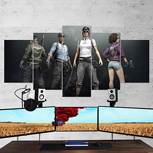 GameWallArt - PUBG Canvas Wall Art, Playerunknowns Battlegrounds, PUBG Multi Panel Art, PUBG 5 Piece Canvas Wall Art, Gaming Canvas, PUBG Poster, PUBG Gift, Framed Ready to Hang (X-Large 79"x40")