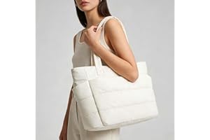 Girl's Puffer Quilted Tote Bag, Lightweight Shoulder Bag and Handbag for Teens, Water-Resistant Durable Carryall with Zipper 