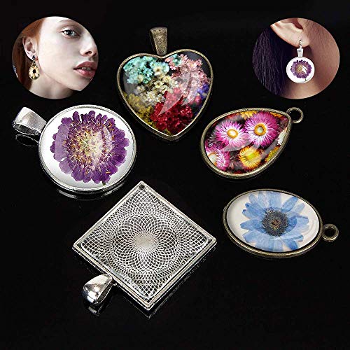 30 Pcs 5 Styles Pendant Trays Molds- Round & Square & Heart & Teardrop & Oval,1 Pcs Silicone Jewelry Casting Molds Jewelry Silicone Mold for Jewelry Making DIY Craft - Thumbnail 4