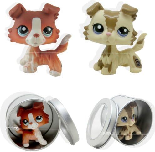 Pet Shops 2pcs Littlest Brown Collie Dog Puppy Figure LPS Rare Toy #1542 #2210