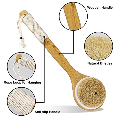 Bath Body Brush for Dry or Wet Brushing, Natural Bristle Shower Brush for Exfoliating Skin, Stimulating Blood Circulation, Massaging the Skin and Improving Skin Health, Set of 2