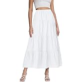 ATOFY Women's Boho Maxi Skirt Summer Flowy Long Tiered A-Line Elastic High Waist Pleated Beach Skirt