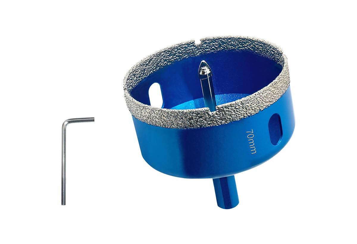 Teronbeta Diamond Hole Saw 70mm with Pilot Center Drill Bit, Vacuum Brazed Diamond Core Hole Cutter for Tile, Porcelain, Glass, Ceramic, Marble — image 1
