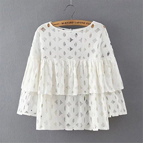 Zalezing Nice elegant white Hollow Out short sleeve casual Blouse WhiteSmall