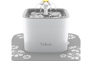 Veken Pet Fountain, 84oz/2.5L Automatic Cat Water Fountain Dog Water Dispenser with 3 Replacement Filters & 1 Silicone Mat for Cats, Dogs, Multiple Pets, Grey