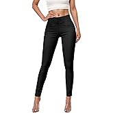 Hybrid & Company Womens Hyper Ultra Stretch Comfy Skinny Leg 3 Button Wide Waist Work Casual Pants